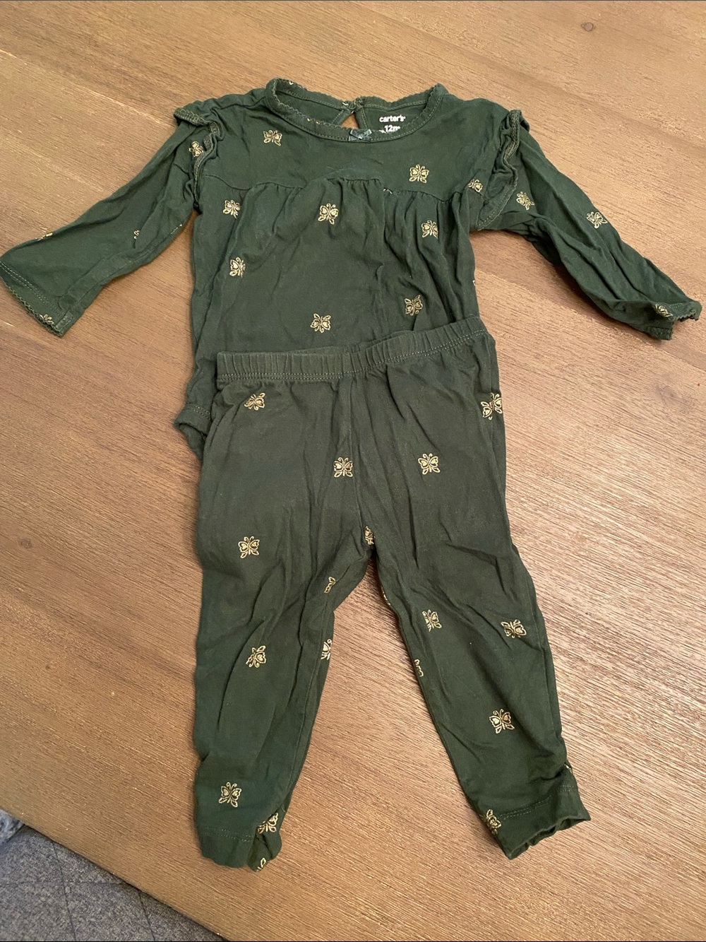 Carter's Dark Green Christmas Leggings Set with Gold Butterfly